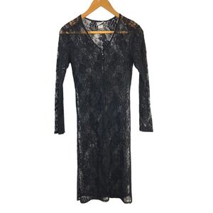 Vintage Black Lace Sheer Long Sleeve Cardigan Size Small Laced Up Coquette